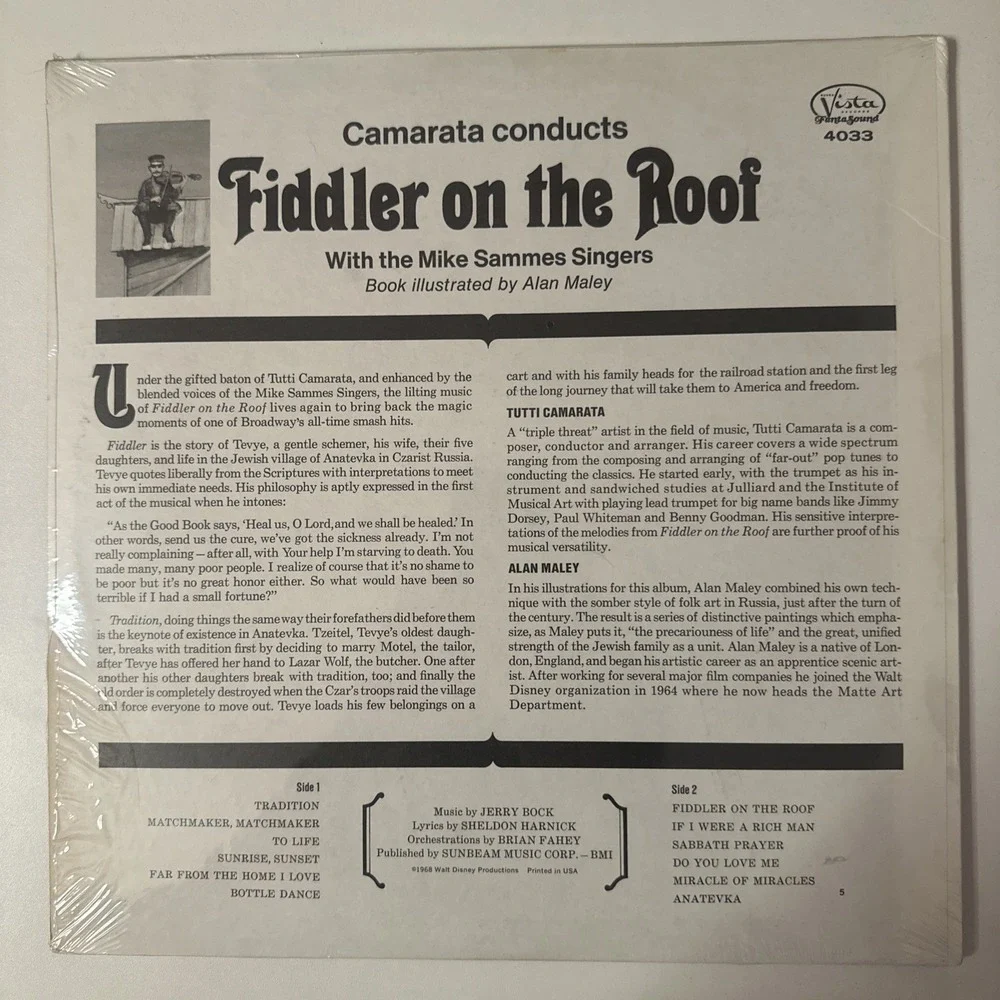 Disney- Camarata Conducts Fiddler On The Roof 1968 Buena Vista Vinyl LP record - Picture 8 of 16